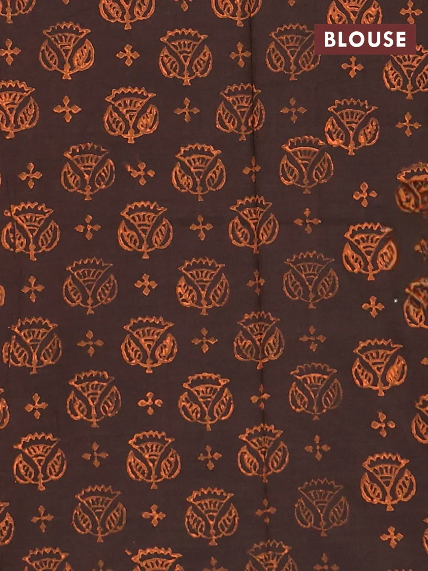 Semi Silk Cotton Saree - Orange and Coffee Brown